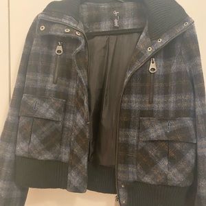 Aqua plaid bomber jacket